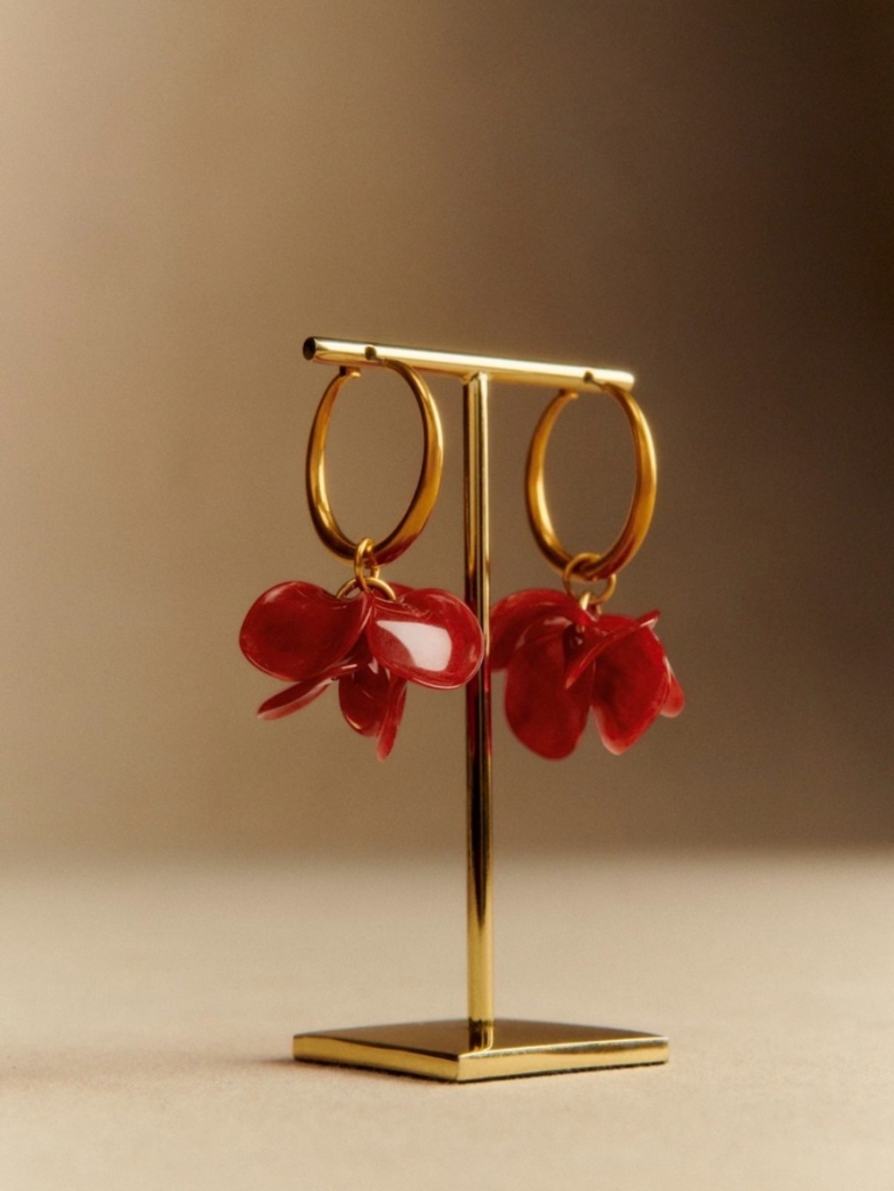 Sezane Flora Hoop Earrings Carmine Red